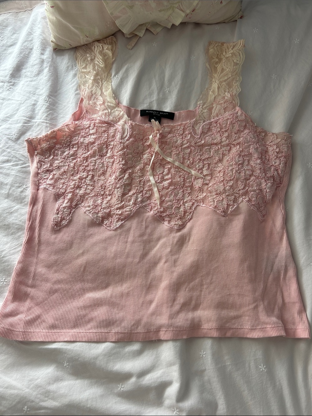 Silk Lace-Trim Ribbed Tank Top